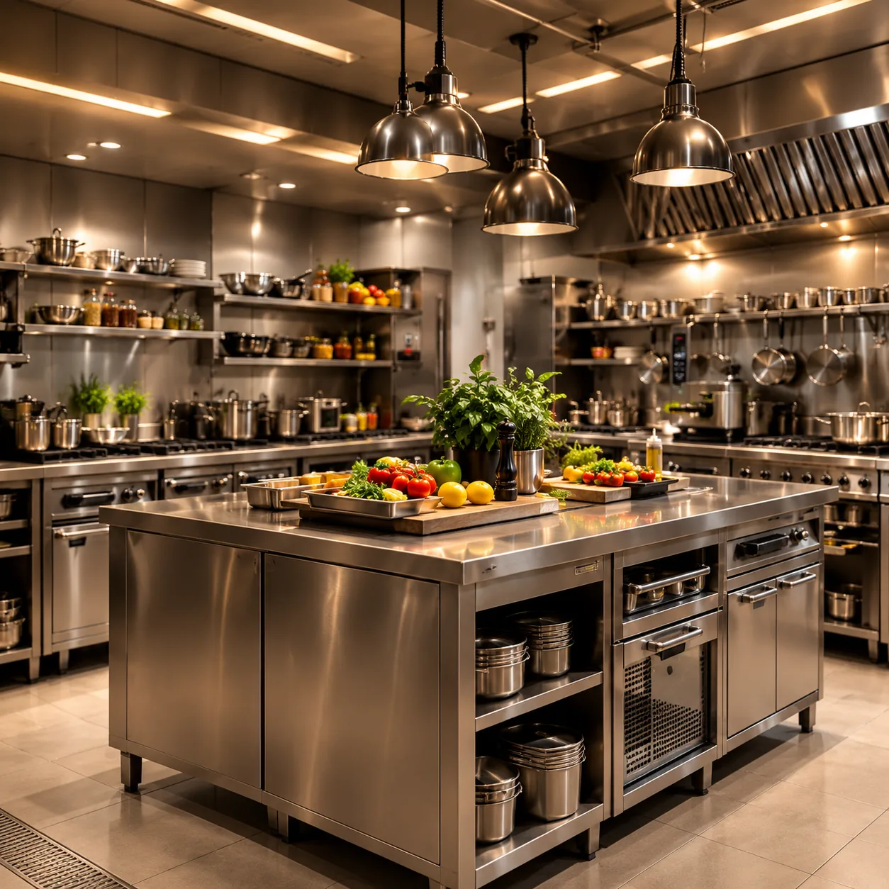 Industrial stainless steel commercial kitchen